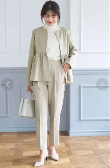 coca 페플럼 자켓&팬츠 베이지 M 셋업 수트 세레모니