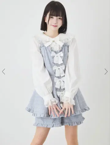 Ank Rouge 프릴 리본 미니 원피스 그레이 계열