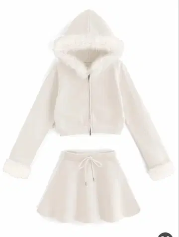 화이트 후드 부착 스커트 셋업