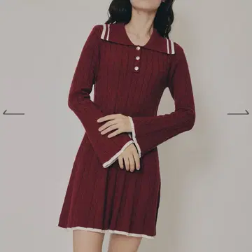 라인 케이블 미니 니트 원피스 레이디 아젤 미니 원피스 빨간색 레드 F