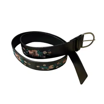 꽃무늬 자수 벨트 천연 가죽