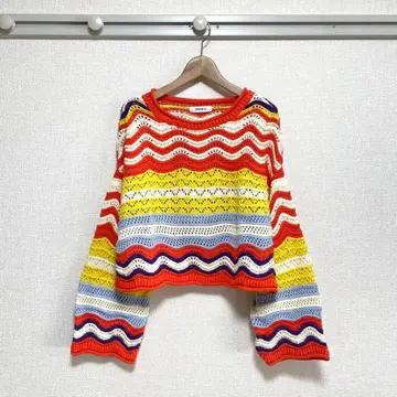 FOREVER21 숏 기장 컬러풀 시스루 니트 풀오버 개성