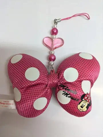 디즈니 미니 핑크 리본 스트랩 키링 샵 봉투