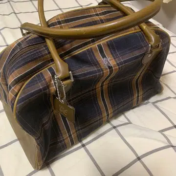 체크 무늬 보스턴 백 네이비 브라운