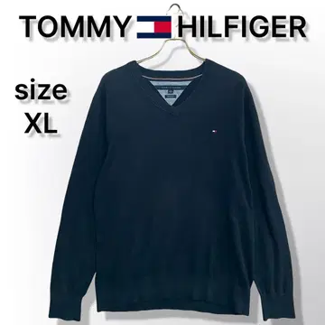 타미힐피거 니트 스웨터 블랙 피마코튼 V넥 XL