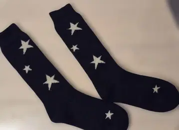 네이비 별 패턴 울 롱 삭스