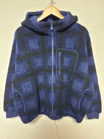 플리스 자켓 네이비 블랙 체크 무늬 XXL 유니클로 JWA