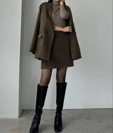 Louere 셋업 헤링본 테일러드 자켓 + 미니 스커트 세트