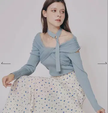 REDYAZEL 초커 크로스 튤 니트탑 오프숄더