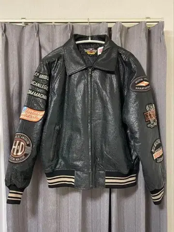 레어 90s Harley Davidson 가죽 바시티 자켓 블루종