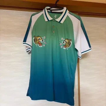 남성용[V121] 호랑이 자수 그라데이션 피케 셔츠