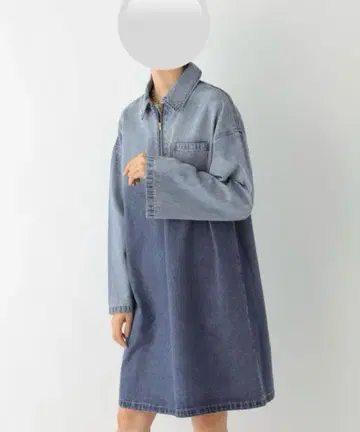 데님 하프 지퍼 튜닉 원피스