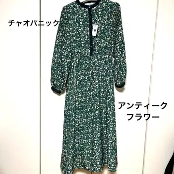 택 포함 새상품 빈티지 플라워 무늬 파이핑 원피스