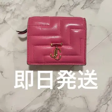 JIMMY CHOO 접이식 지갑 2단 JC 로고 퀼팅 핑크