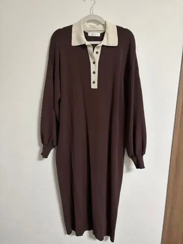 yuw 브라운 니트 폴로 컬러 원피스