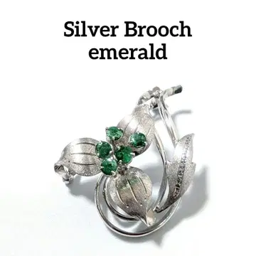 브로치 실버 에메랄드 그린 보석 빈티지