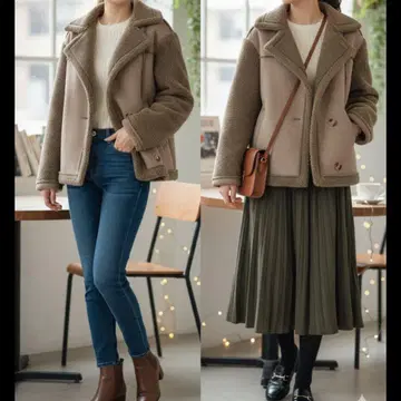 에코 무스탕 오버 사이즈 자켓 보아 코트 브라운