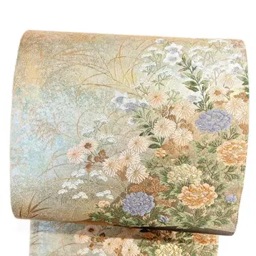 미착용 후쿠로 오비 국화 모란 초롱꽃 억새 금실 기모노 123b p ms