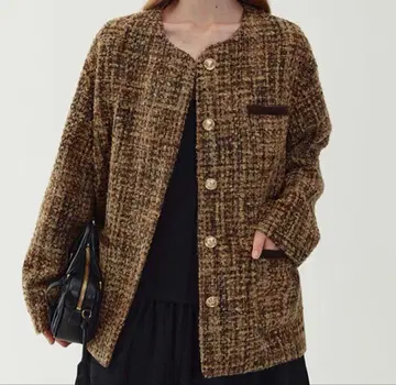 [ Fano Studios ] 미들 기장 노카라 트위드 자켓 L
