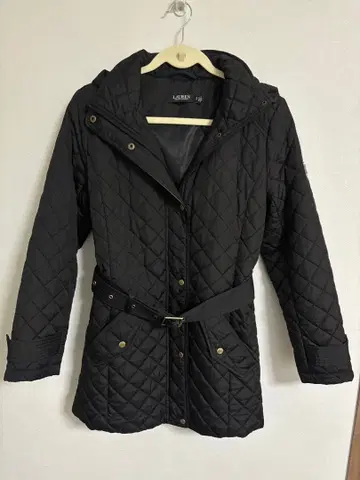 랄프 로렌 블랙 퀼팅 자켓 후드 부착