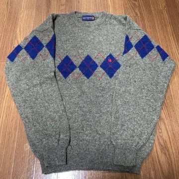 아가일 무늬 그레이 니트 구제 의류 L used 트래디셔널 영국