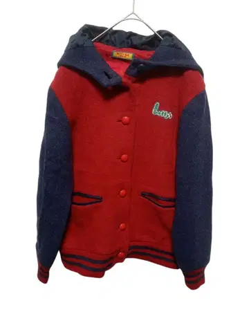 90s BETTY'S BLUE 후드 부착 바시티 자켓 빨간색/네이비