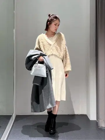 샤기 세트 니트 원피스