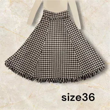 하운드 투스 패턴 프린지 스커트 size36
