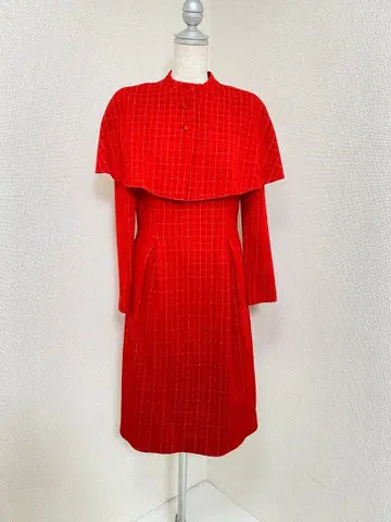 M'S GRACY 케이프 포함 턱 체크 원피스 40 사이즈