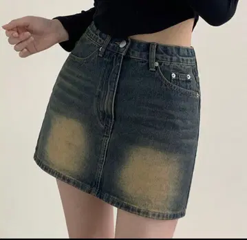 워싱 데님 미니 스커트
