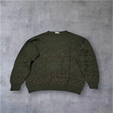 3 suisses 올리브 그린 뜨개질 무늬 스웨터 L 사이즈