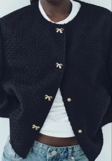 ZARA 루프 버튼 달린 텍스처 자켓 리본