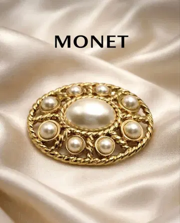 MONET 모네 빈티지 펄 브로치 골드 컬러