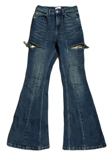 리젝시 컷 아웃 리본 데님 팬츠 블루 XS