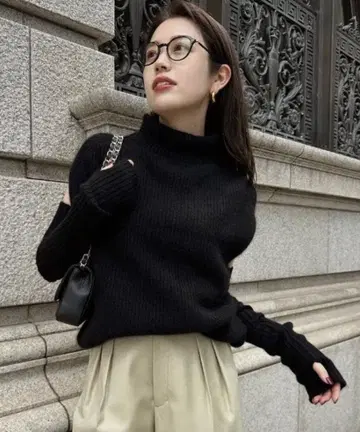 anuans 멀티 울 암워머 세트 니트 풀오버 블랙