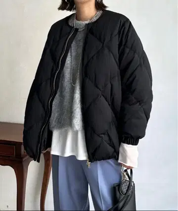 DouDou 퀼팅 다운 자켓 노카라