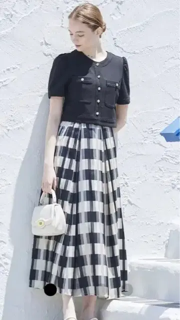 앙데팡당 시어 체크 롱 스커트