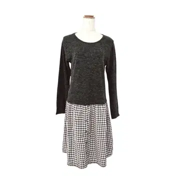 클라우드나인 절개 니트 원피스 (M~L) 깅엄 체크 성숙/러블리