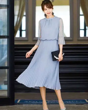 결혼식 경사 플리츠 드레스 레이스 소매