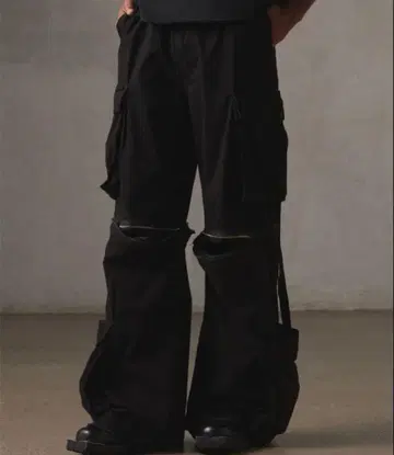 [ GRANCY ] 지퍼 디자인 카고 팬츠 M 블랙