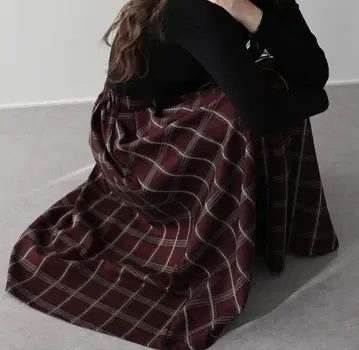 새상품 롱 기장 선택 가능한 체크 롱 스커트 보르도 롱 기장