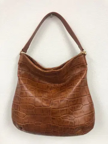 브라운 가죽 크로커다일 패턴 세미 숄더백