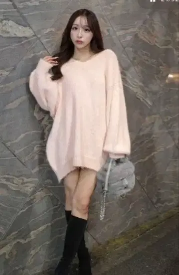 다리치 빅 리본 백 오픈 니트탑 애교 모테 코디 원피스