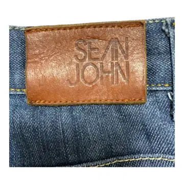 Sean John 자수 들어간 짙은 블루 스트레이트 데님 W32