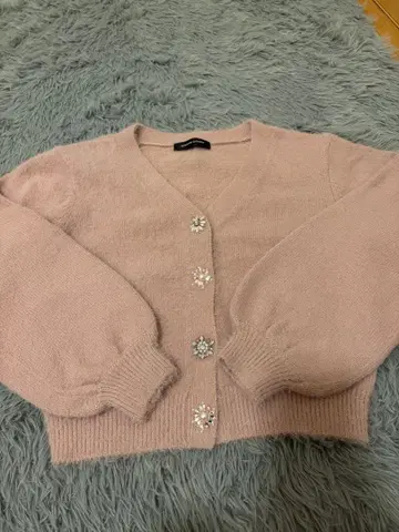 QUEENS COURT 핑크 V넥 가디건