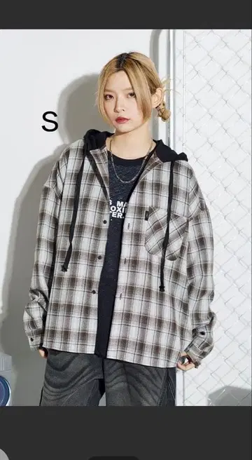 MSG 옴브레 체크 박스 실루엣 긴팔 후드 셔츠 후드티