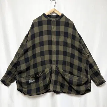 FreshService 밴드 카라 블랙 체크 툴 포켓 셔츠