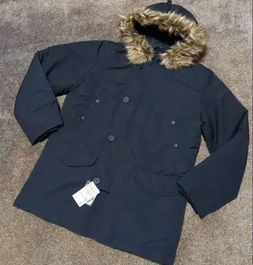 [택 포함 미사용 새상품] 무인양품 다운 후드 부착 하프 코트 발수 가공