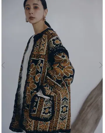 Ameri RUG PATTERN KNIT JACKET 머스타드