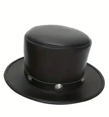 블랙 가죽 토퍼 햇 메탈 버튼